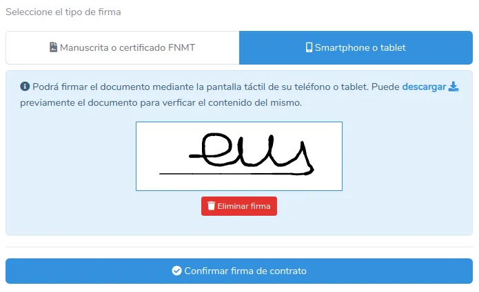 Firma del contrato de elaboración por terceros desde smartphone o tablet